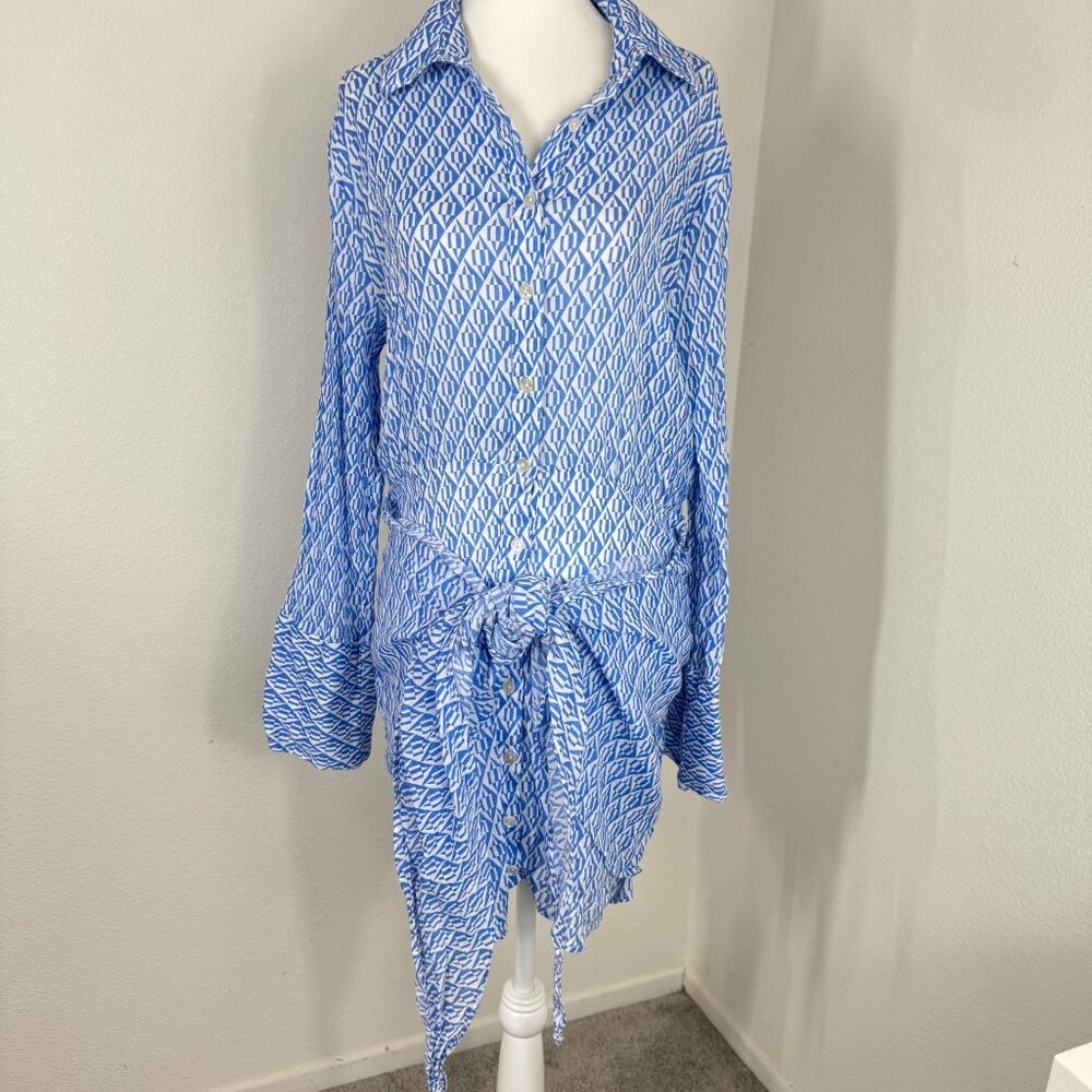 Free People Rillo Shirtdress Blue Beach Sz S Tie Button Up